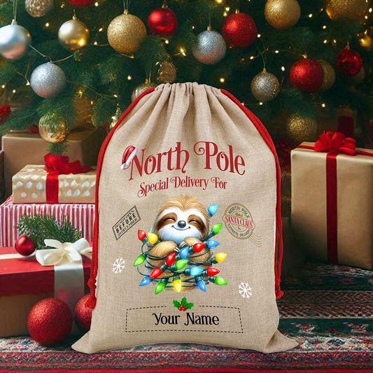 Personalised Sloth - North Pole Santa Sack