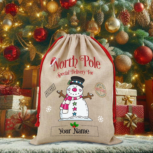 Personalised Snowman - North Pole Santa Sack