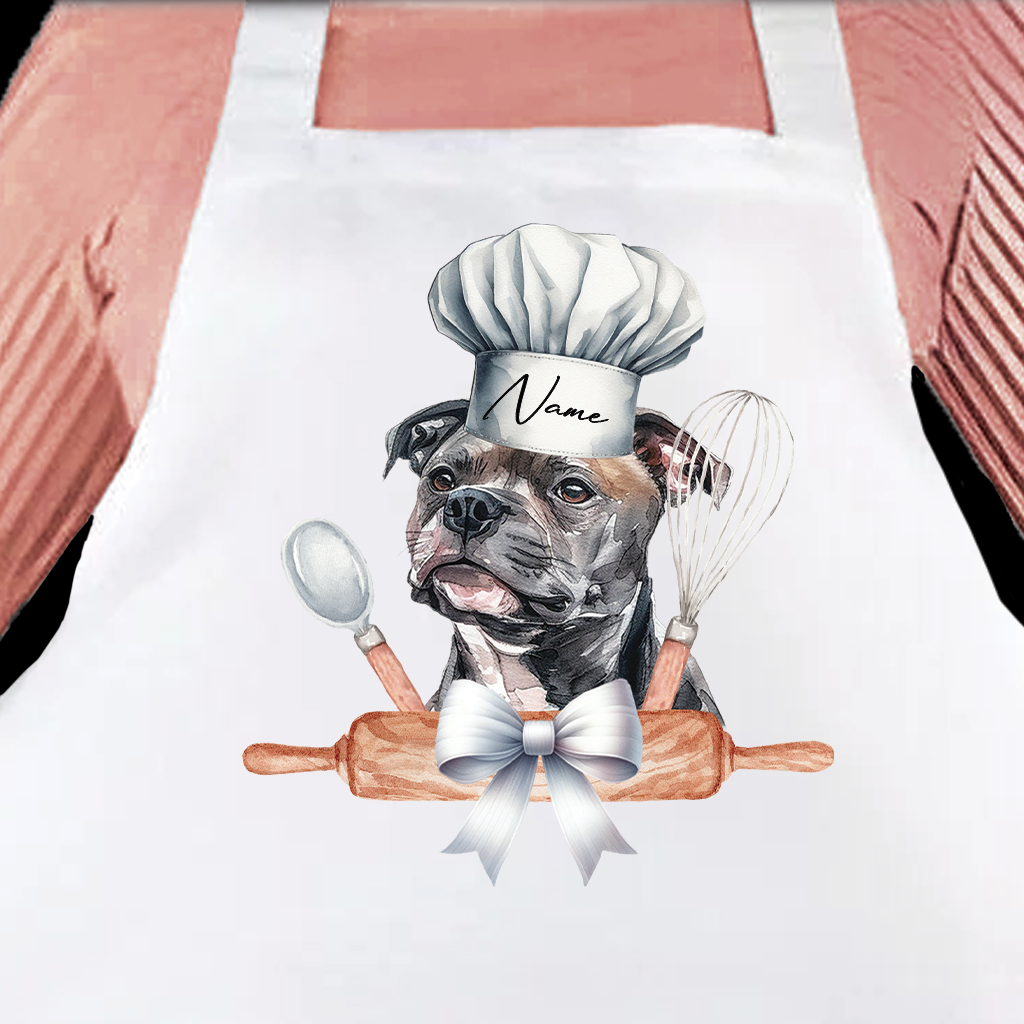 Personalised Pet Chef Dog – Staffordshire Bull Terrier - Keepsake Gift Kitchen Baking Cooking Apron, by Floppsie Moppsie – floppsiemoppsie at floppsiemoppsie.co.uk