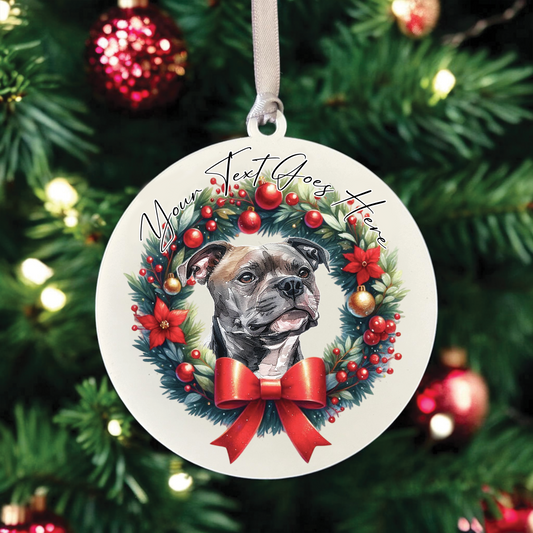 Personalised Staffordshire Bull Terrier Dog Christmas Wreath - Hanging Bauble Decoration