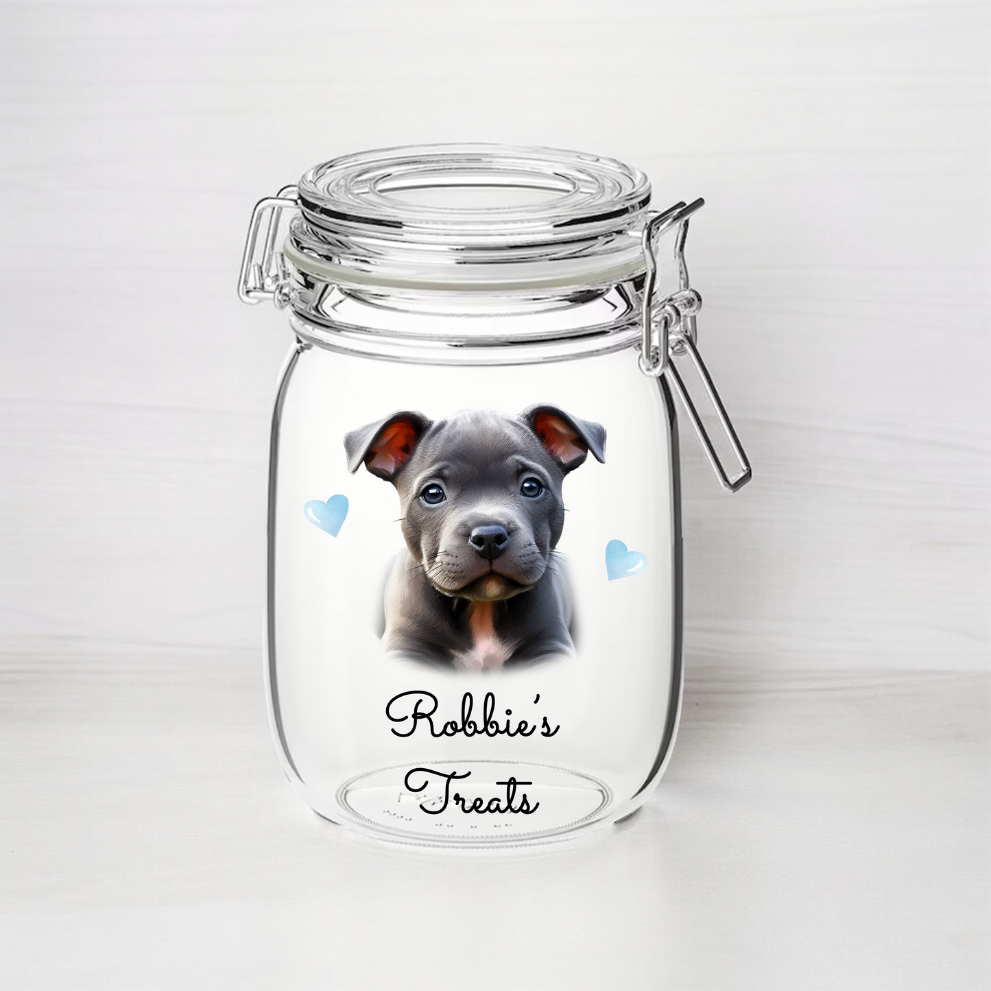 Personalised Staffordshire Bull Terrier - Grey - Dog Treat Kilner Style Gift Jar  - DGJR43