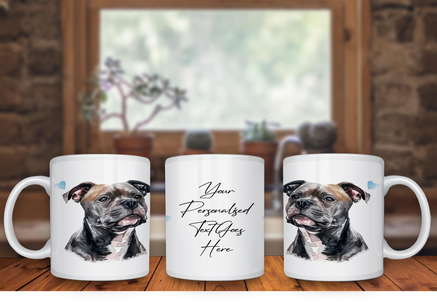 Personalised Dog Gift Mug - Staffordshire Bull Terrier with Custom Message and Optional Hearts