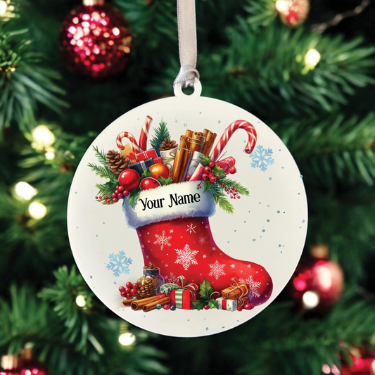 Personalised Christmas Stocking - Hanging Bauble Decoration - Style B