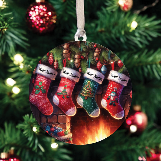 Personalised Christmas Stocking Family - 4 Names - Hanging Bauble Decoration
