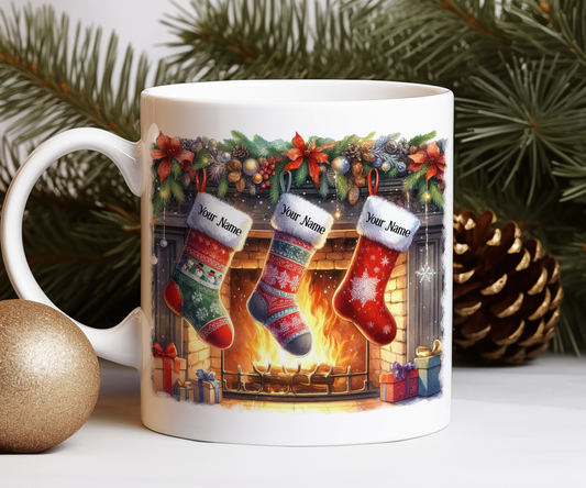 Personalised Christmas Stocking Family - 3 Names - Gift Mug