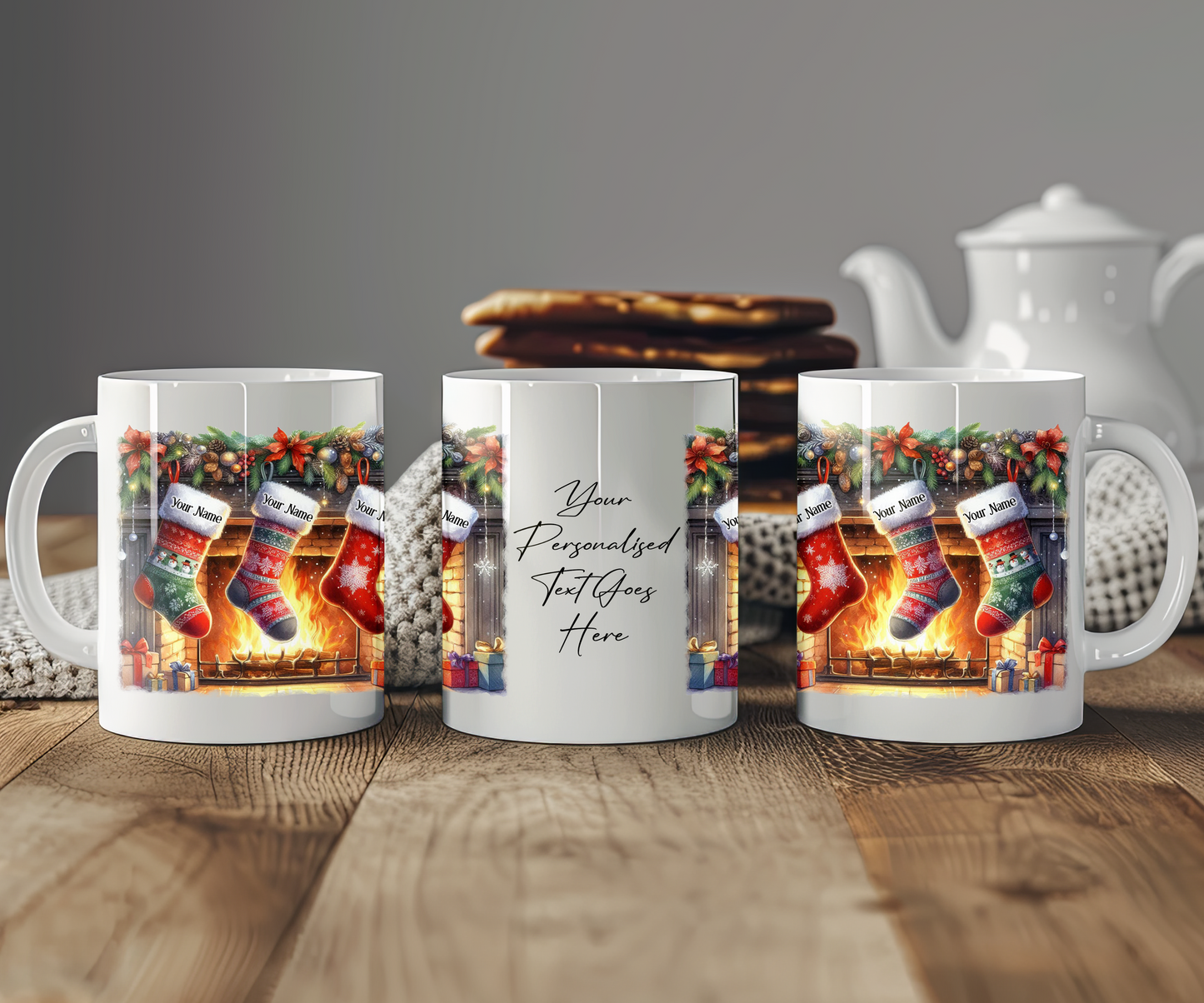 Personalised Christmas Stocking Family - 3 Names - Gift Mug