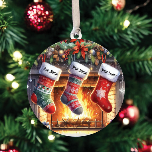 Personalised Christmas Stocking Family - 3 Names - Hanging Bauble Decoration