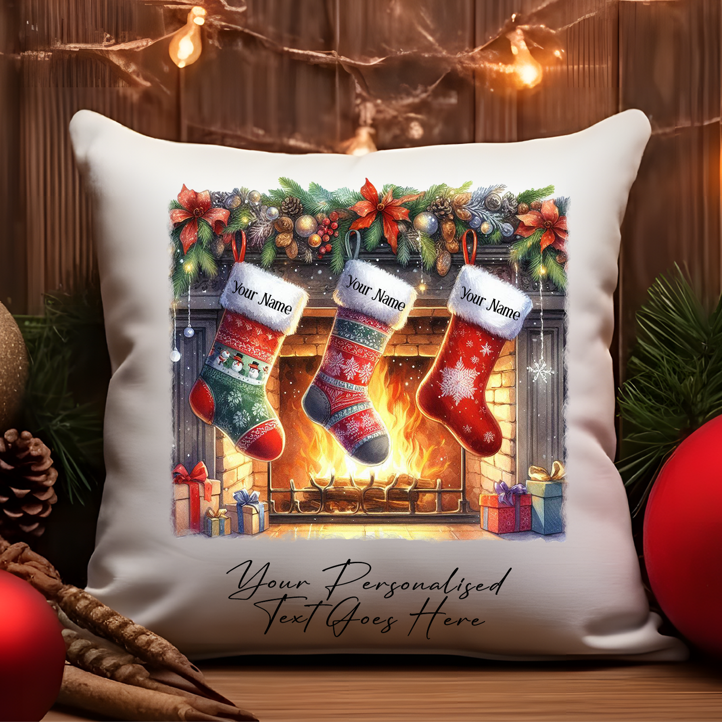 Personalised Christmas Stocking Family - 3 Names - Cushion Cover Gift