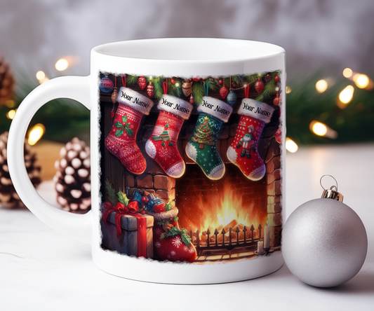 Personalised Christmas Stocking Family - 4 Names - Gift Mug