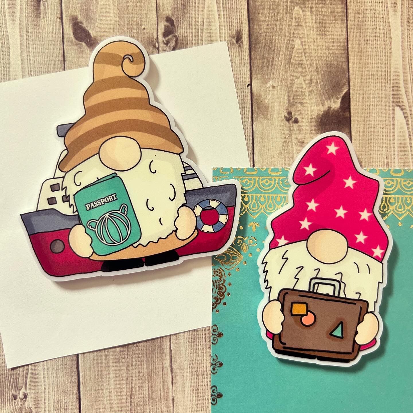 Travel Gonk Gnomes, Keepsake Gift Magnet, by Floppsie Moppsie – floppsiemoppsie at floppsiemoppsie.co.uk