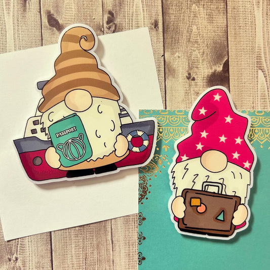 Travel Gonk Gnomes, Keepsake Gift Magnet, by Floppsie Moppsie – floppsiemoppsie at floppsiemoppsie.co.uk