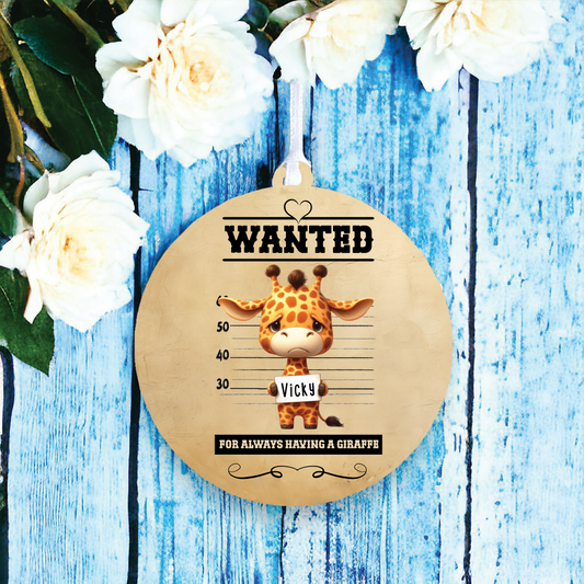 Personalised Giraffe Animal Wanted Decoration
