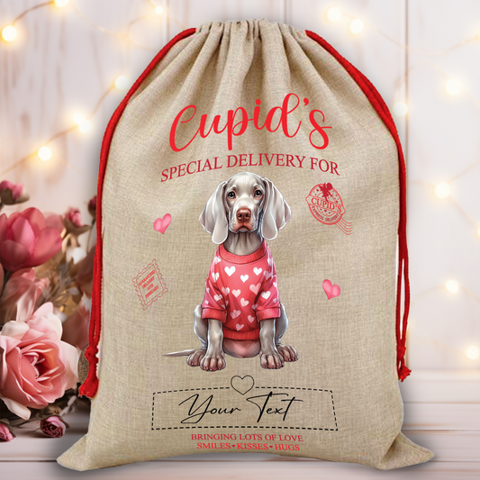 Personalised Dog Love Heart Valentine Anniversary Gift Sack - Weimaraner