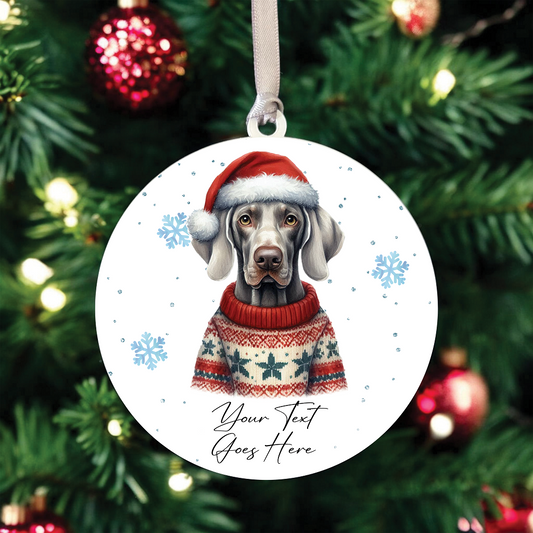 A Personalised Weimaraner Jumper Dog Hanging Bauble Decoration