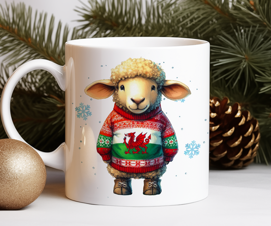 Personalised Christmas Sheep in a Welsh Christmas Jumper Gift Mug