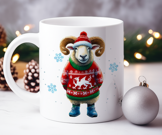 Personalised Christmas Sheep in a Welsh Christmas Jumper Gift Mug - Style B