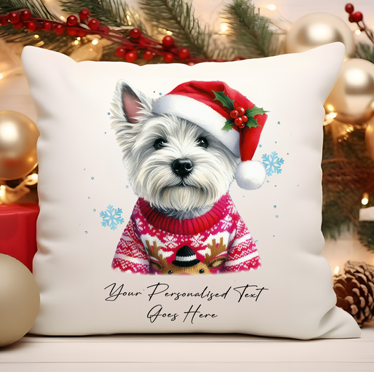 Personalised West Highland Terrier Dog Christmas Jumper Cushion Cover Gift