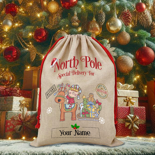 Personalised Whimsical Elf - North Pole Santa Sack