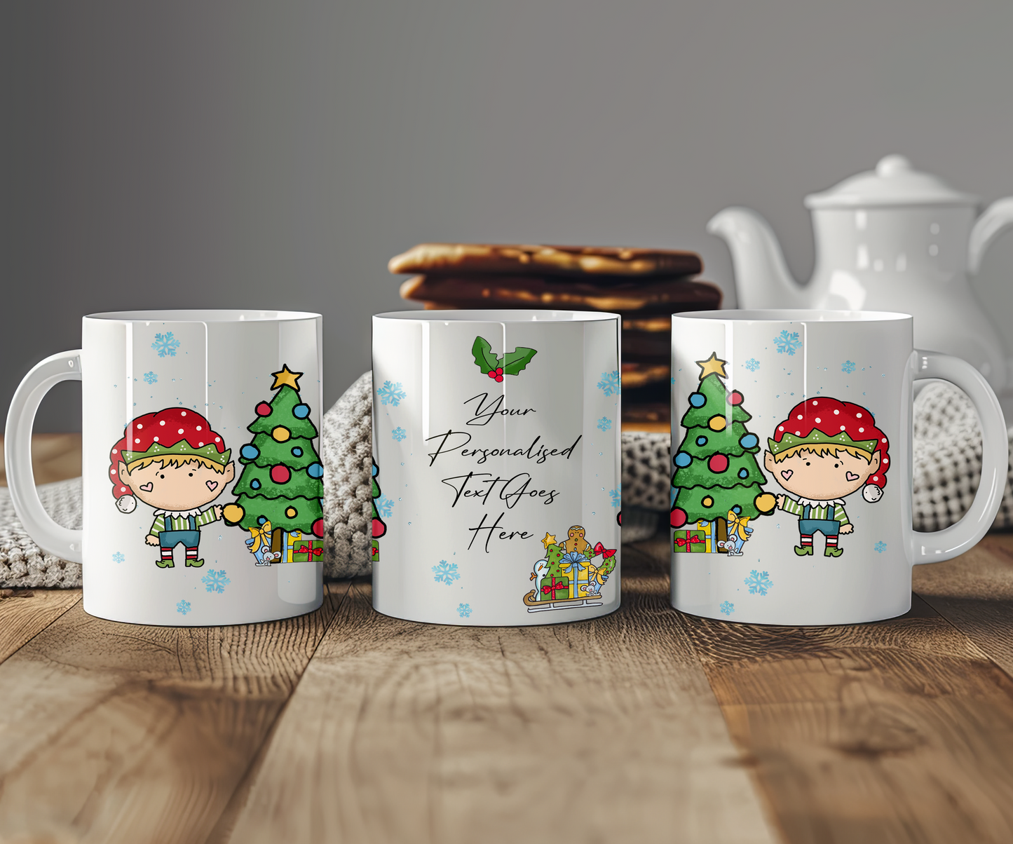 Personalised Whimsical Christmas Elf Gift Mug