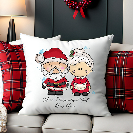 Personalised Whimsical Christmas Mr and Mrs Santa Claus - Cushion Cover Gift