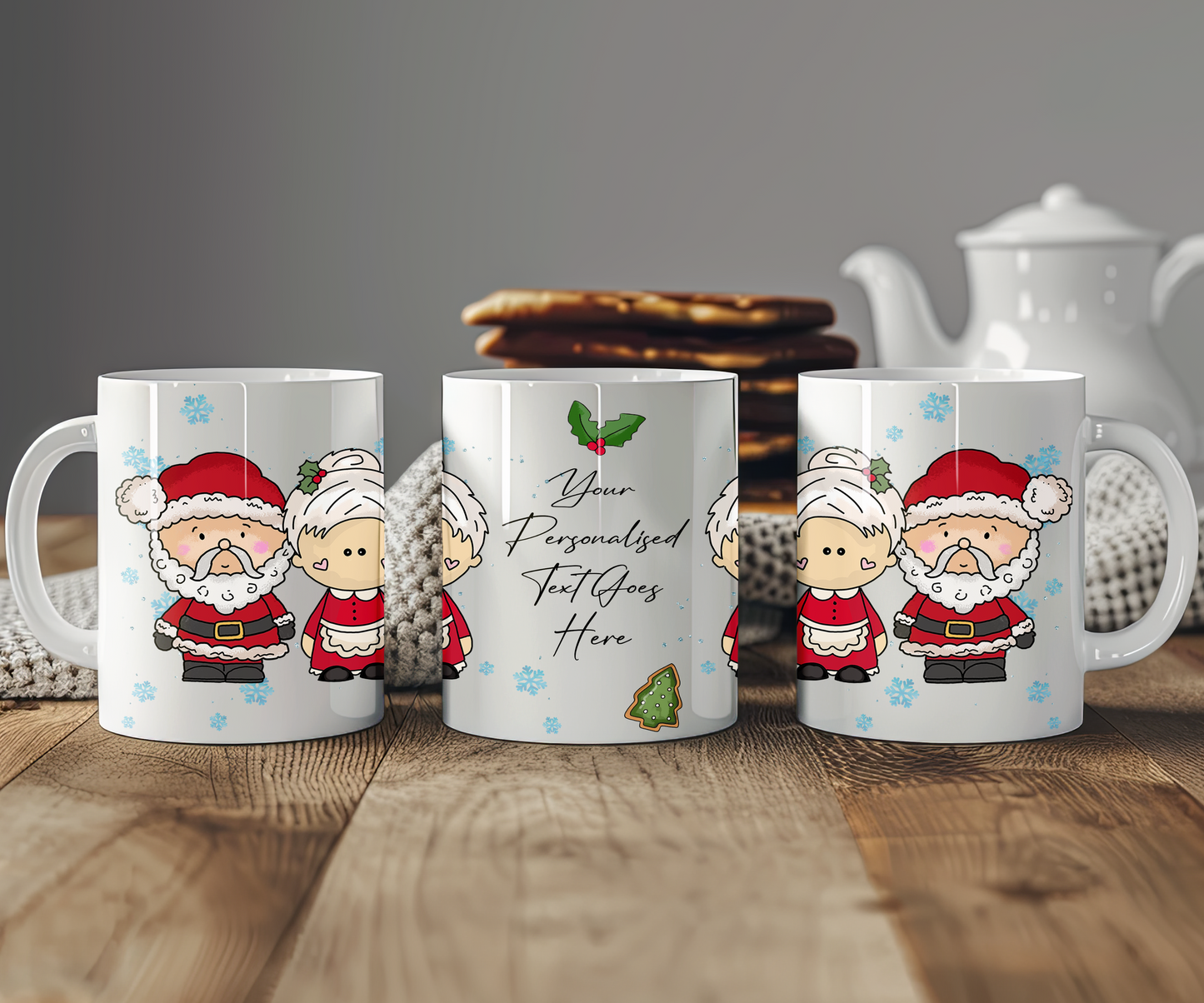 Personalised Whimsical Christmas Mr and Mrs Santa Claus Couple - Gift Mug