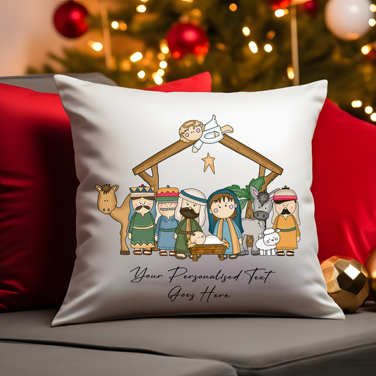 Personalised Whimsical Christmas Nativity - Cushion Cover Gift
