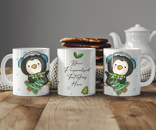Personalised Whimsical Christmas Penguin - Gift Mug