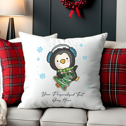 Personalised Whimsical Christmas Penguin - Cushion Cover Gift