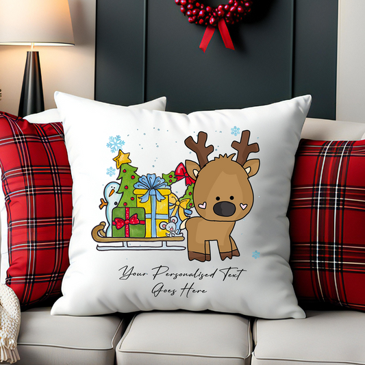Personalised Whimsical Christmas Reindeer Sleigh - Cushion Cover Gift