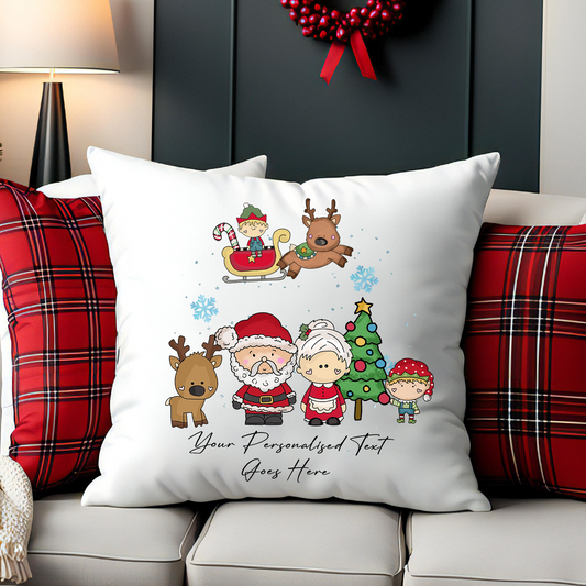 Personalised Whimsical Christmas Santa Claus and Friends - Cushion Cover Gift - Style B