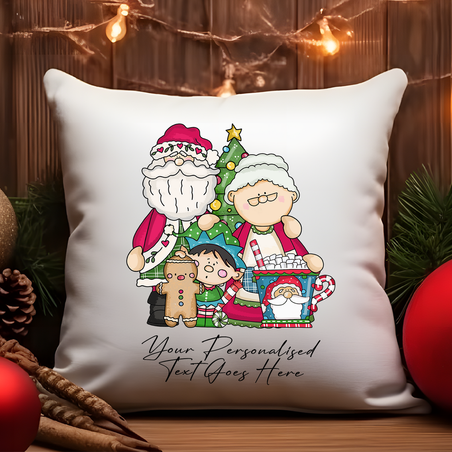 Personalised Whimsical Christmas Santa Claus and Friends - Cushion Cover Gift