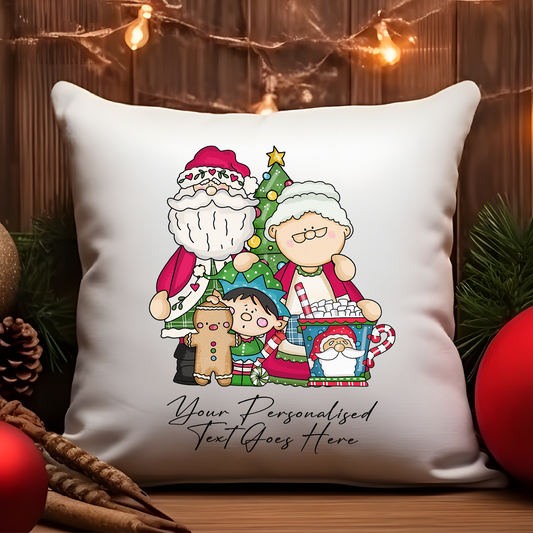 Personalised Whimsical Christmas Santa Claus and Friends - Cushion Cover Gift