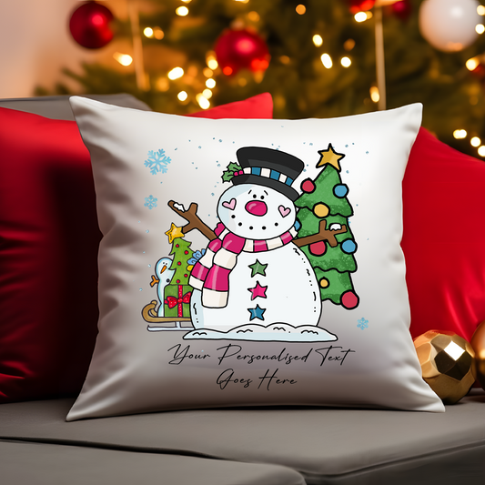 Personalised Whimsical Christmas Snowman - Cushion Cover Gift