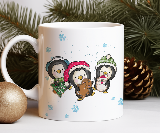Personalised Whimsical Christmas 3 Penguins - Gift Mug