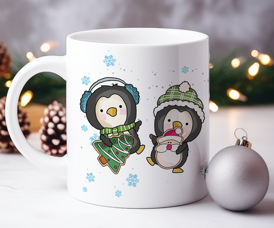 Personalised Whimsical Christmas 2 Penguins - Gift Mug