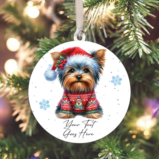 A Personalised Yorkshire Terrier Dachshund Jumper Dog Hanging Bauble Decoration