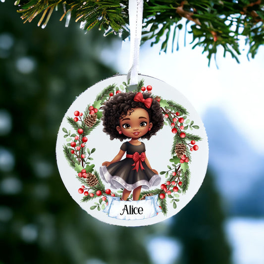 Personalised Cute Child In Black Dress - Acrylic Bauble Christmas Tree Ornament Decoration Gift Keepsake