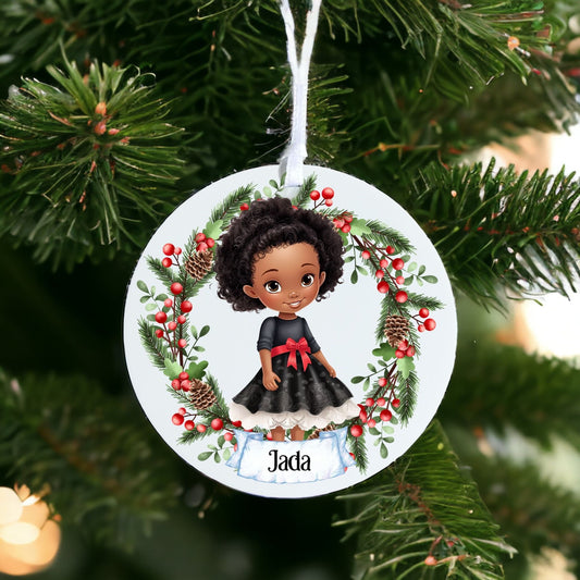 Personalised Cute Child In Black Dress C - Acrylic Bauble Christmas Tree Ornament Decoration Gift Keepsake