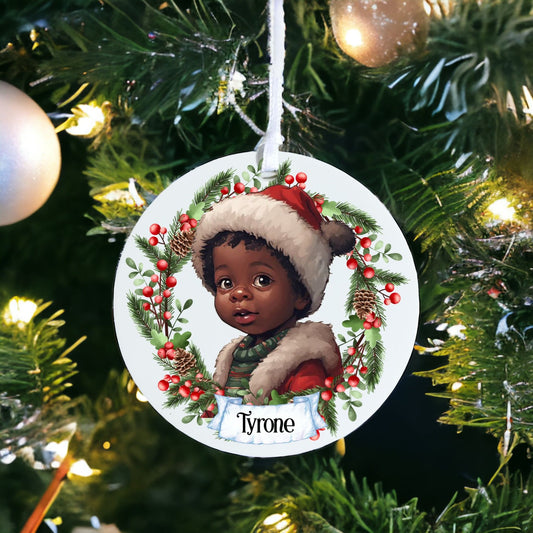 Personalised Cute Child In Red And White Bauble D - Acrylic Bauble Christmas Tree Ornament Decoration Gift Keepsake