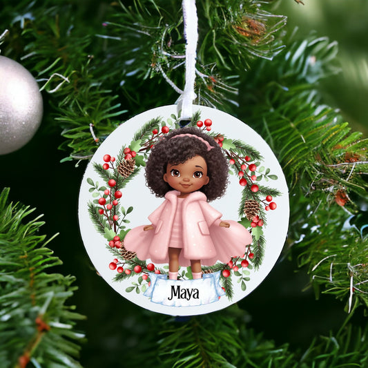 Personalised Cute Child In Pink Coat Christmas Bauble B - Acrylic Bauble Christmas Tree Ornament Decoration Gift Keepsake