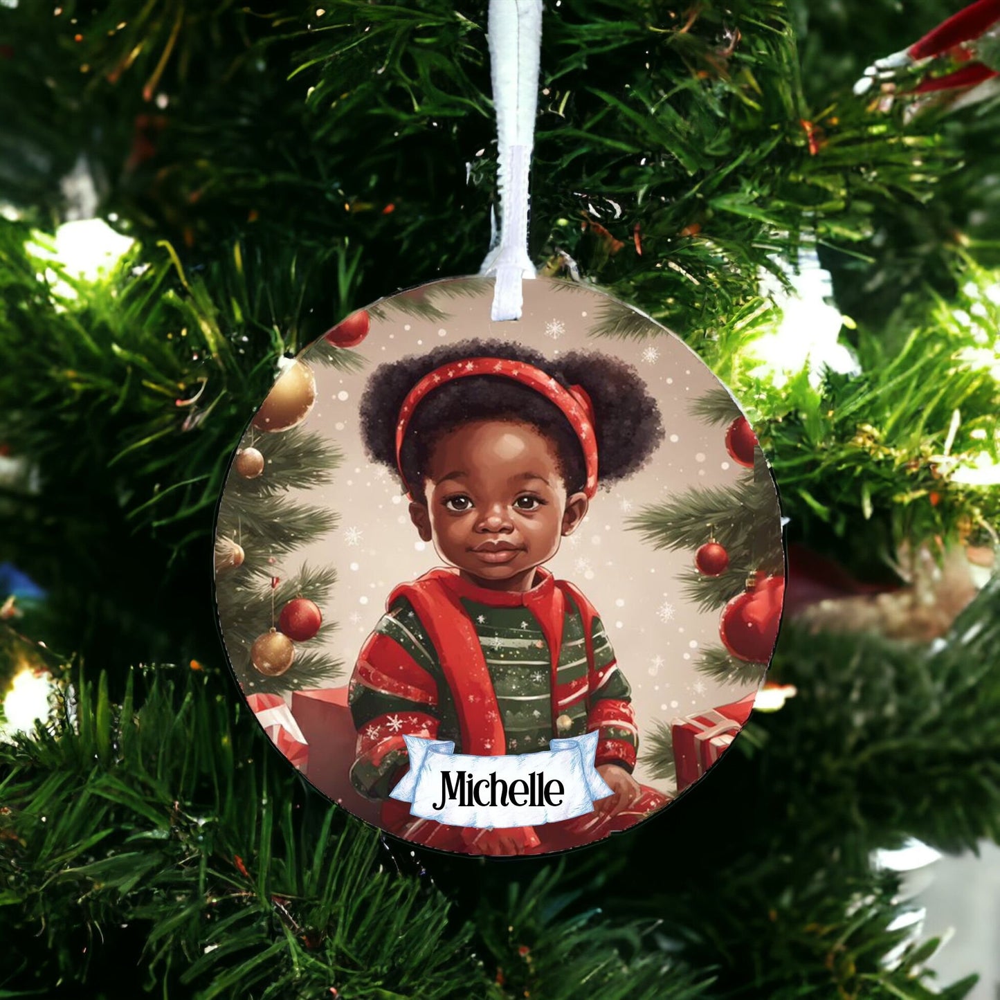 Personalised Cute Child In Green Jumper B - Acrylic Bauble Christmas Tree Ornament Decoration Gift Keepsake