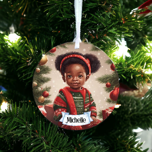 Personalised Cute Child In Green Jumper B - Acrylic Bauble Christmas Tree Ornament Decoration Gift Keepsake