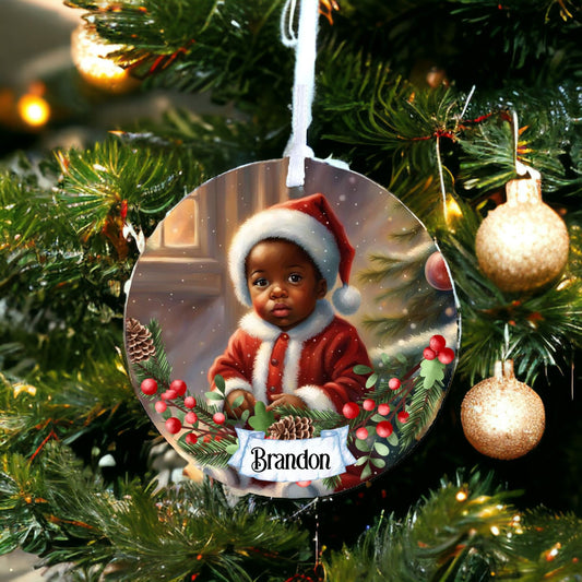 Personalised Cute Child In Red And White Bauble F - Acrylic Bauble Christmas Tree Ornament Decoration Gift Keepsake