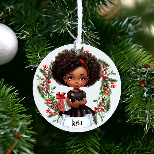 Personalised Cute Child In Black Dress Bauble D - Acrylic Bauble Christmas Tree Ornament Decoration Gift Keepsake