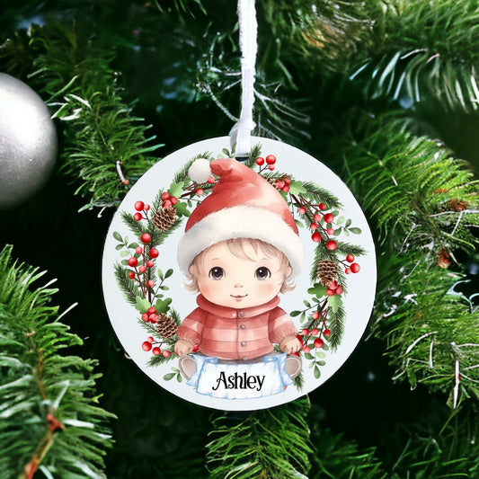 Personalised Cute Child In Red And White Bauble O - Acrylic Bauble Christmas Tree Ornament Decoration Gift Keepsake