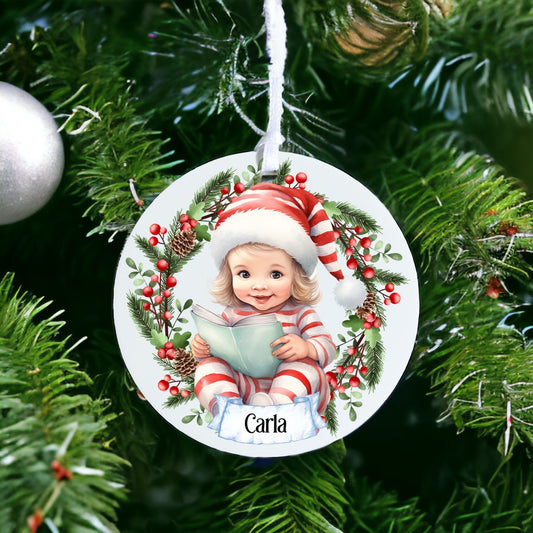 Personalised Cute Child In Red And White Bauble Q - Acrylic Bauble Christmas Tree Ornament Decoration Gift Keepsake