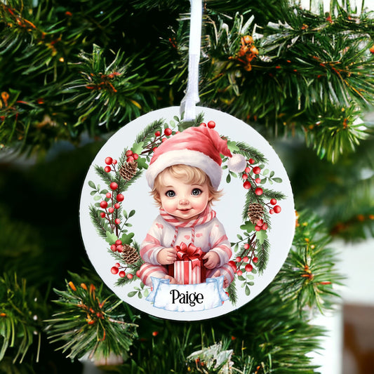 Personalised Cute Child In Red And White Bauble T - Acrylic Bauble Christmas Tree Ornament Decoration Gift Keepsake