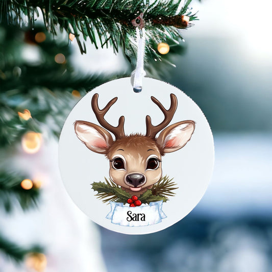 Personalised Reindeer C - Acrylic Bauble Christmas Tree Ornament Decoration Gift Keepsake