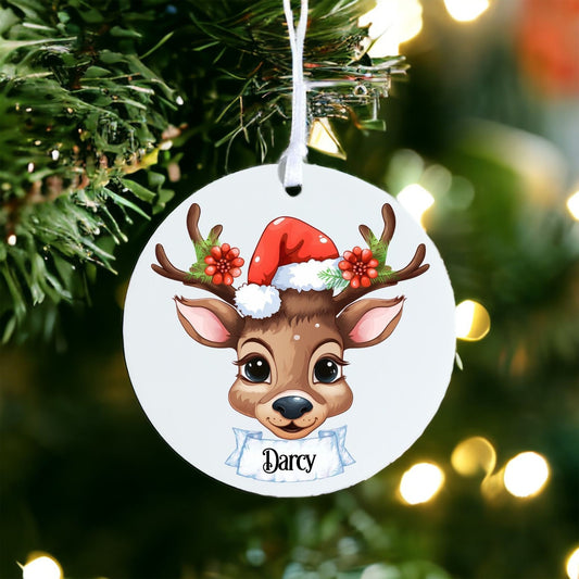 Personalised Reindeer E - Acrylic Bauble Christmas Tree Ornament Decoration Gift Keepsake