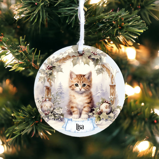 Personalised Traditional Kitten / Cat - Acrylic Bauble Christmas Tree Ornament Decoration Gift Keepsake